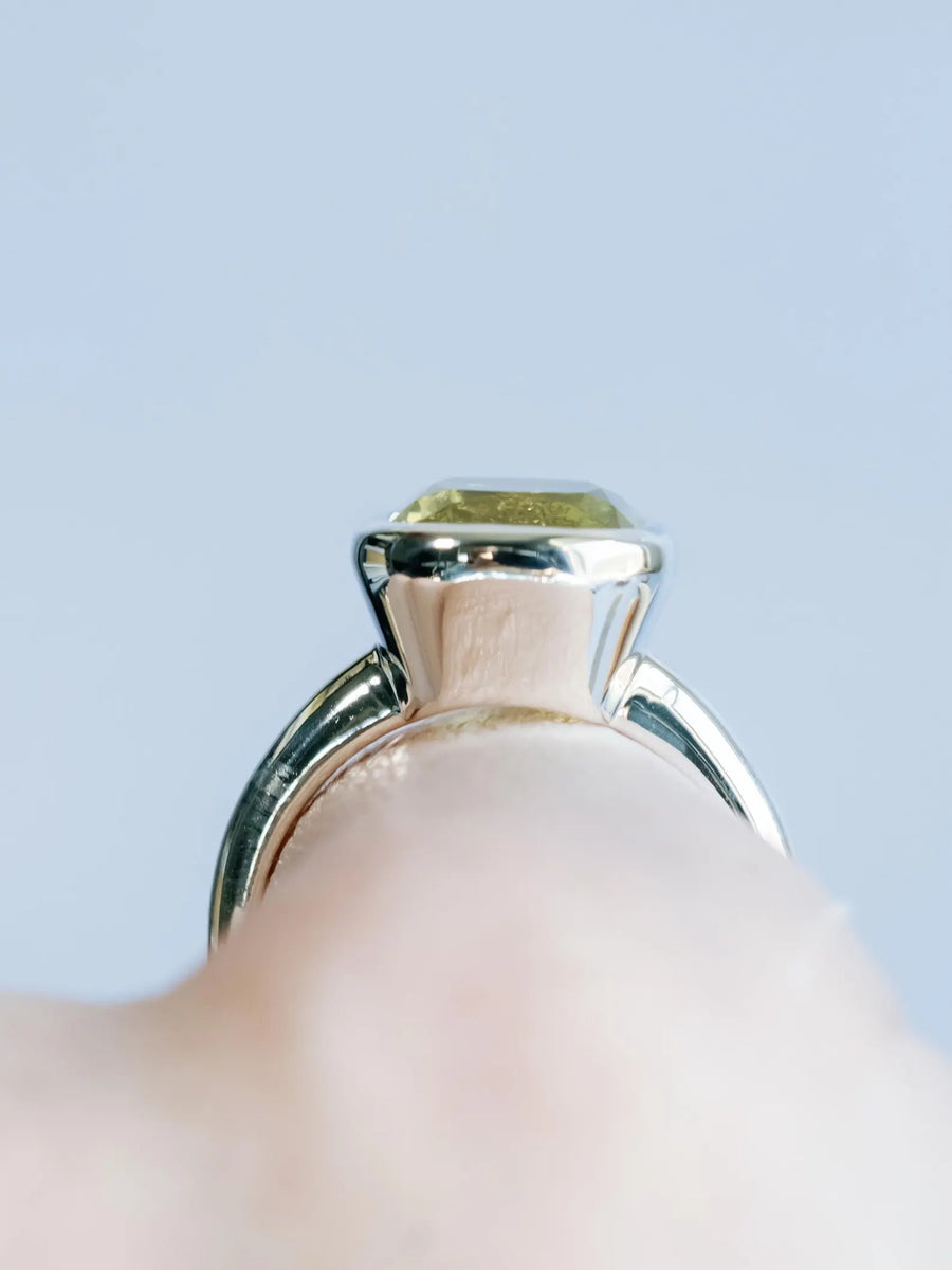 14k Natural Lemon Citrine Cushion Cut Bezel Statement Ring