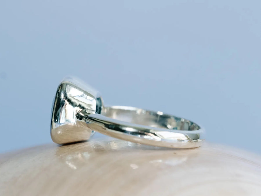 14k Cushion Cut Blue Topaz Bezel Setting Statement Ring