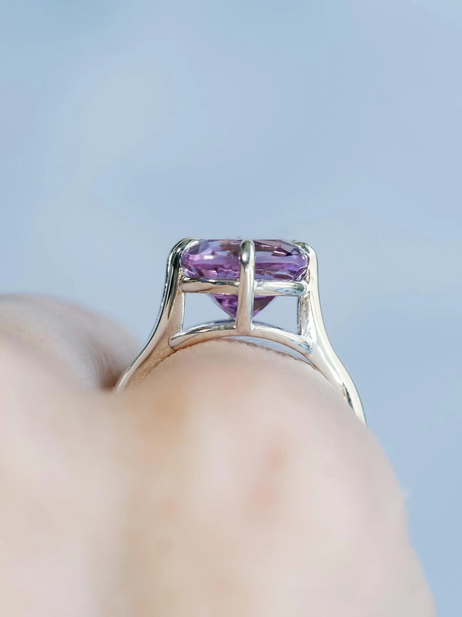 14k Rose De France Lavender Amethyst Cushion Cut Prasiolite Compass Prong Statement Ring