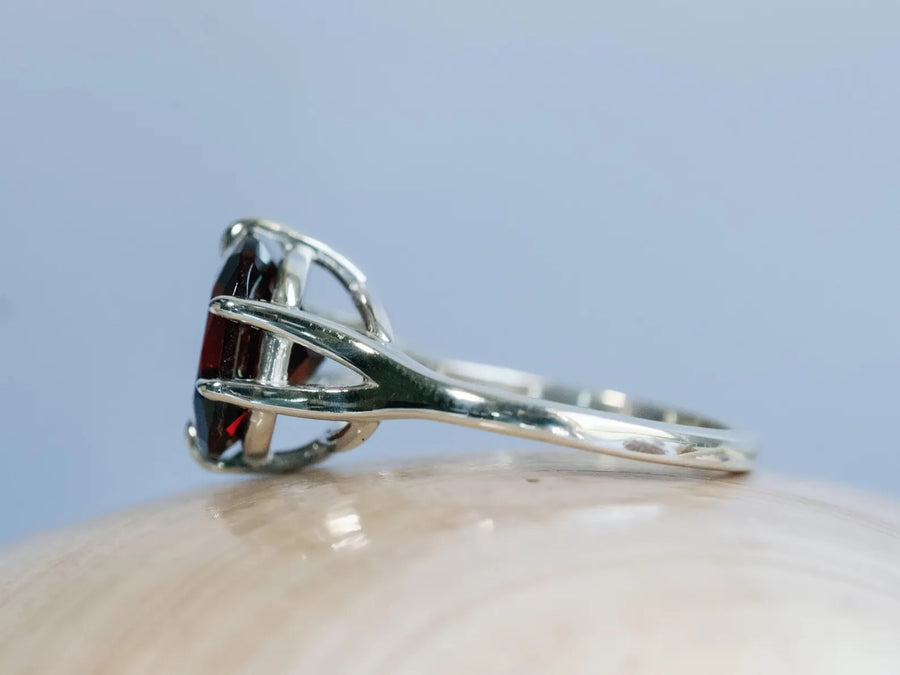 14k Cushion Cut Natural Mozambique Large Garnet Compass Prong Statement Ring