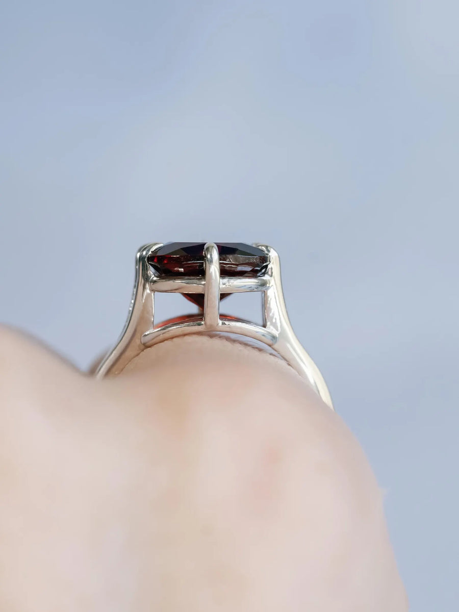 14k Cushion Cut Natural Mozambique Large Garnet Compass Prong Statement Ring
