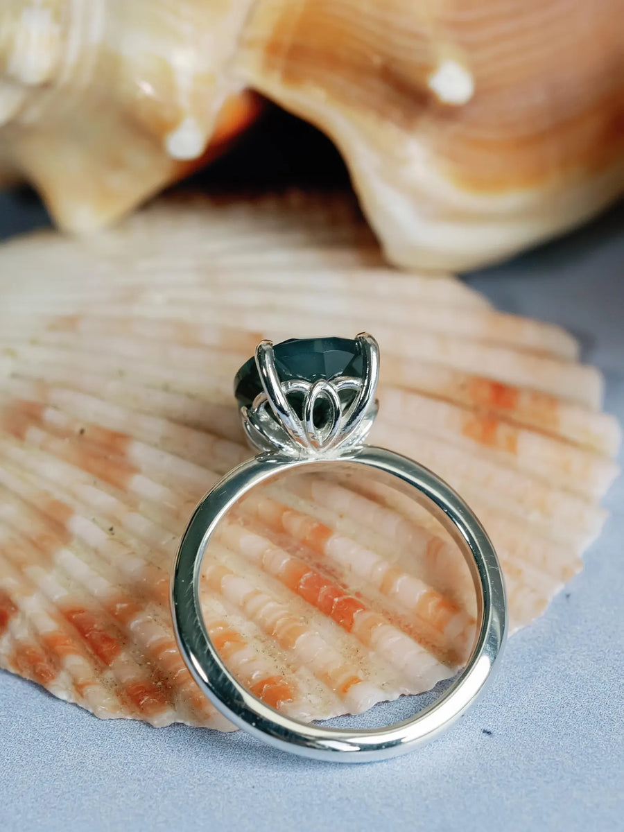 Natural Oval Moss Agate Solitaire Ring