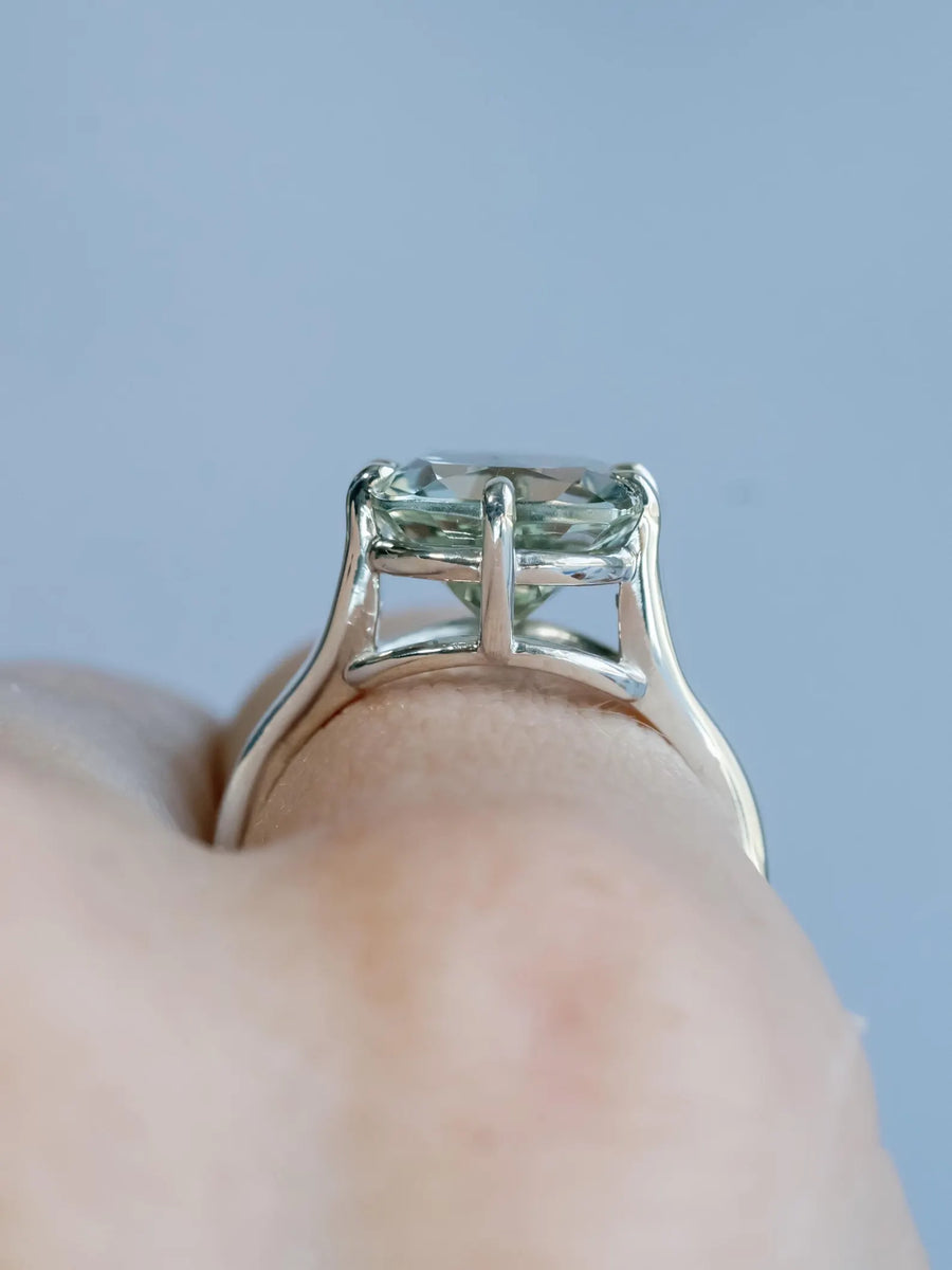 14k Prasiolite Green Amethyst Cushion Cut Solitaire Compass Prong Ring