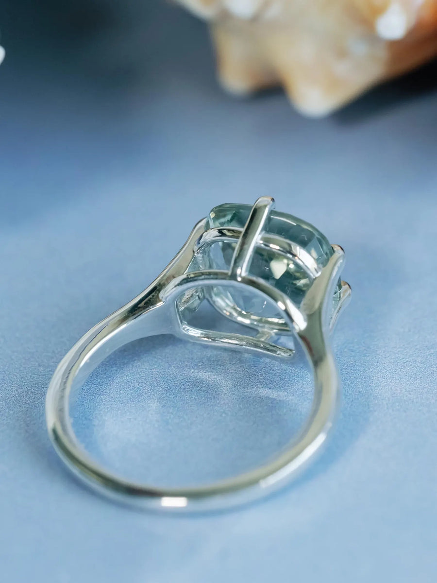 14k Prasiolite Green Amethyst Cushion Cut Solitaire Compass Prong Ring