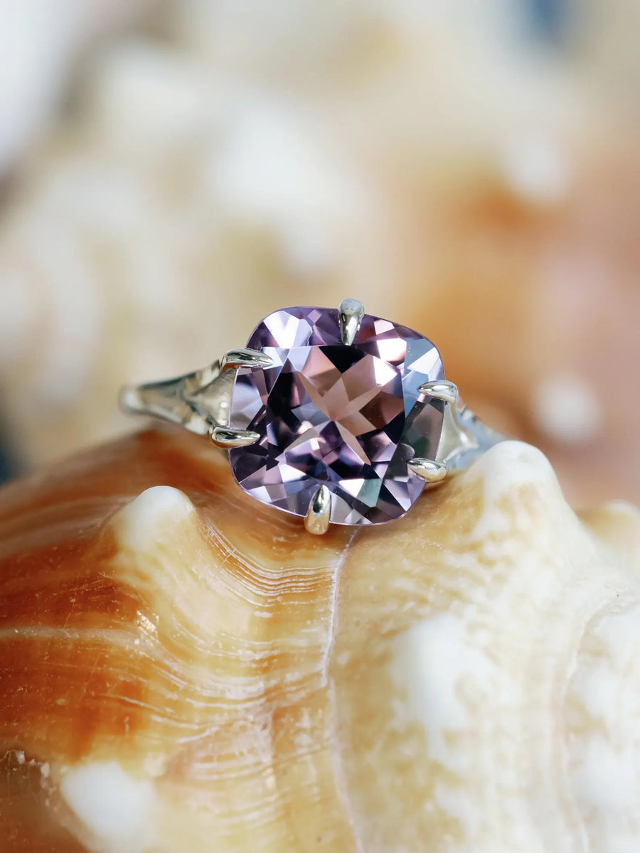 14k Rose De France Lavender Amethyst Cushion Cut Prasiolite Compass Prong Statement Ring