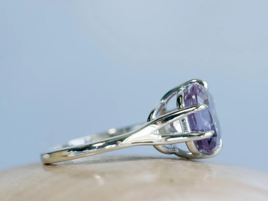 14k Rose De France Lavender Amethyst Cushion Cut Prasiolite Compass Prong Statement Ring