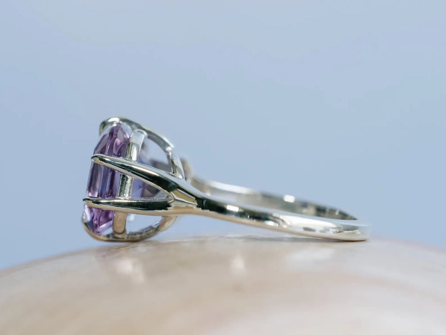 14k Rose De France Lavender Amethyst Cushion Cut Prasiolite Compass Prong Statement Ring