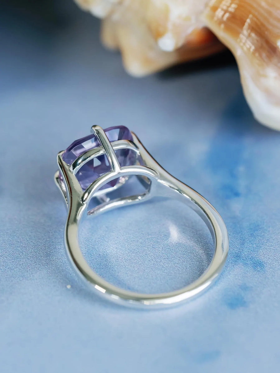 14k Rose De France Lavender Amethyst Cushion Cut Prasiolite Compass Prong Statement Ring