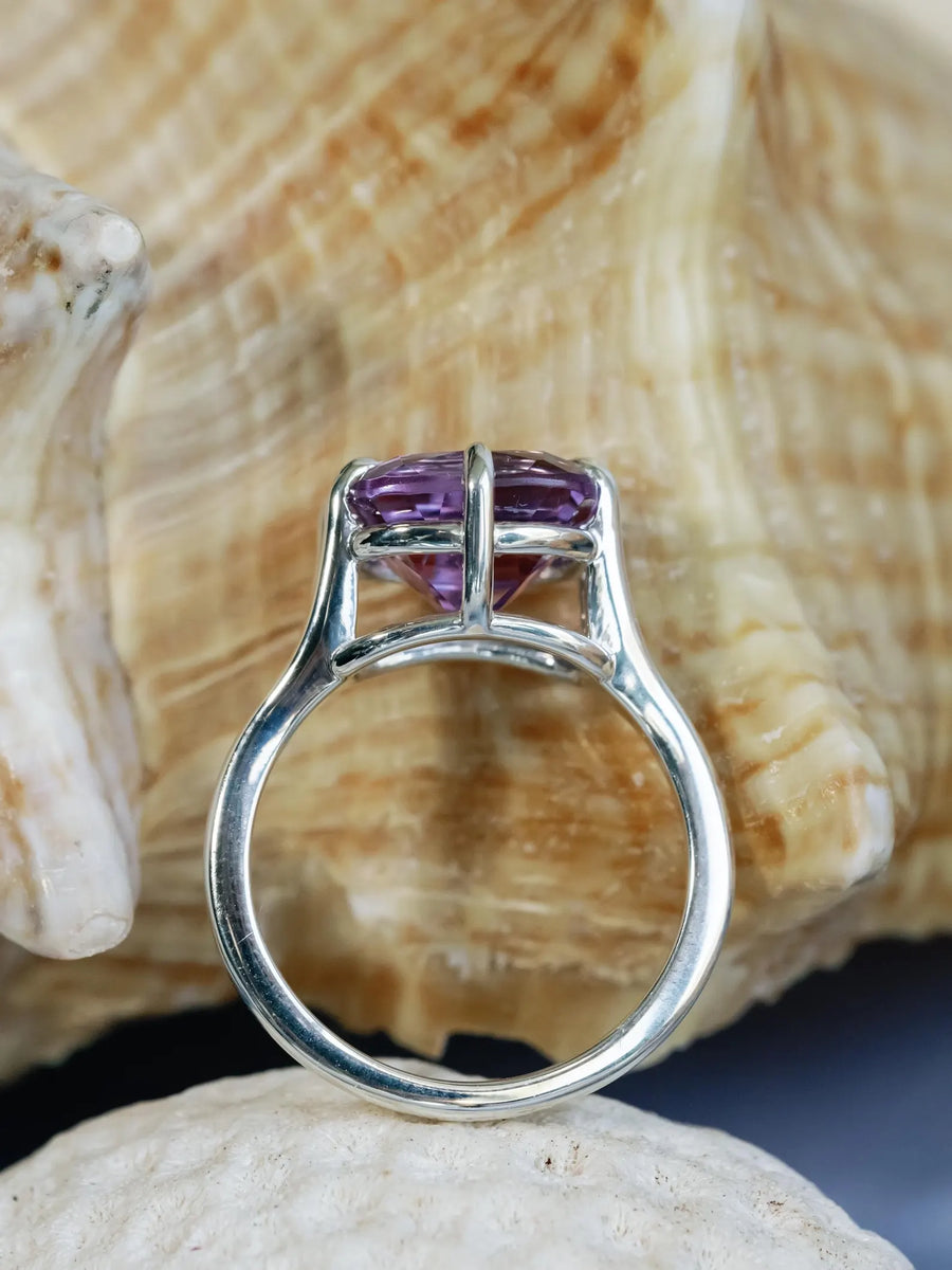 14k Rose De France Lavender Amethyst Cushion Cut Prasiolite Compass Prong Statement Ring