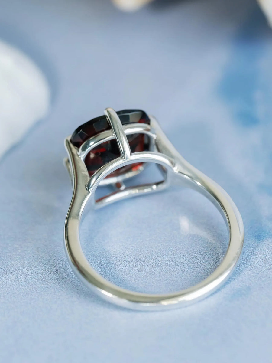 14k Cushion Cut Natural Mozambique Large Garnet Compass Prong Statement Ring