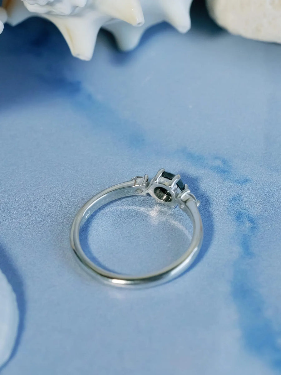 14k Salt and Pepper Rose Cut Gray Three Stone Diamond Minimalist Engagement Ring