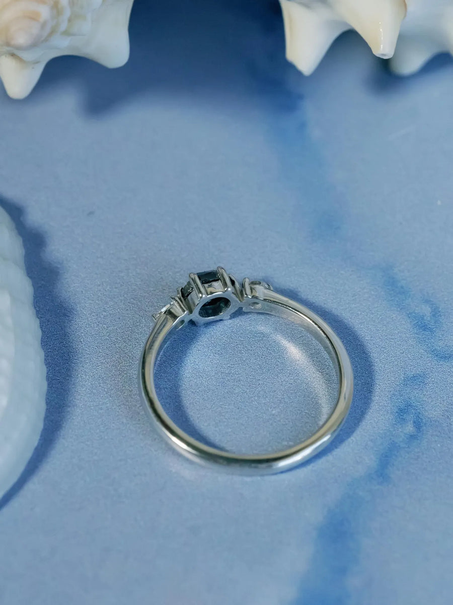 14k Salt and Pepper Rose Cut Gray Three Stone Diamond Minimalist Engagement Ring