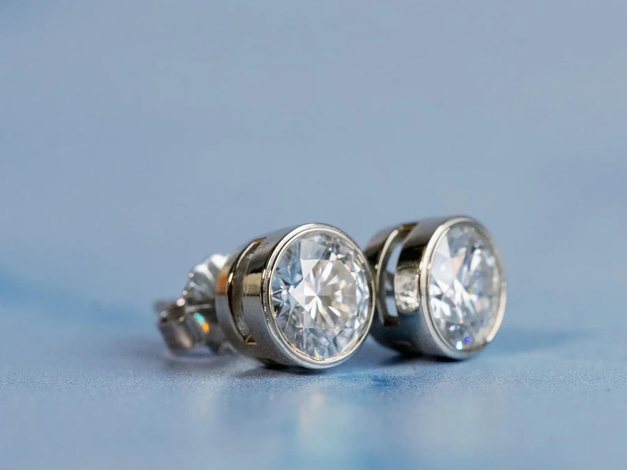 Moissanite Bezel Set Round Stud Earrings
