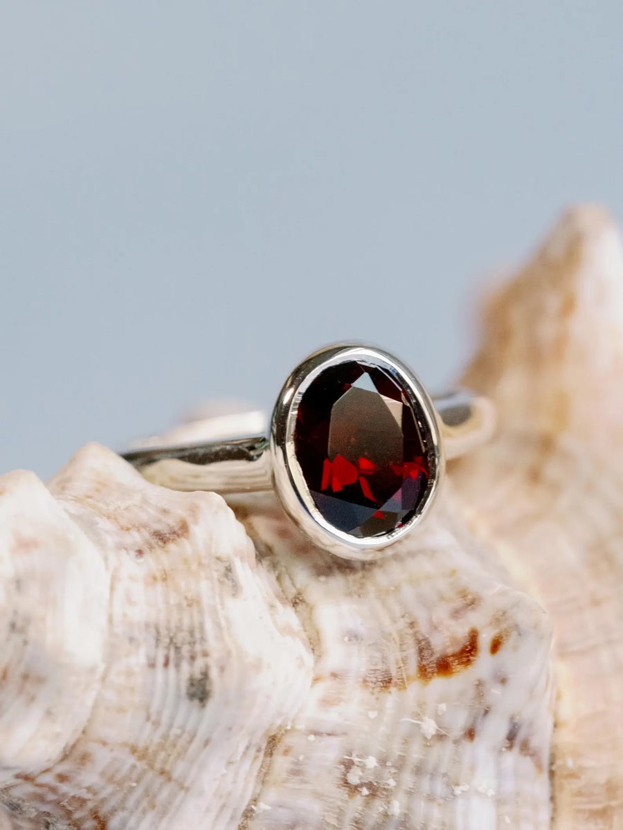 14k Oval Cut Garnet Bezel Setting Ring