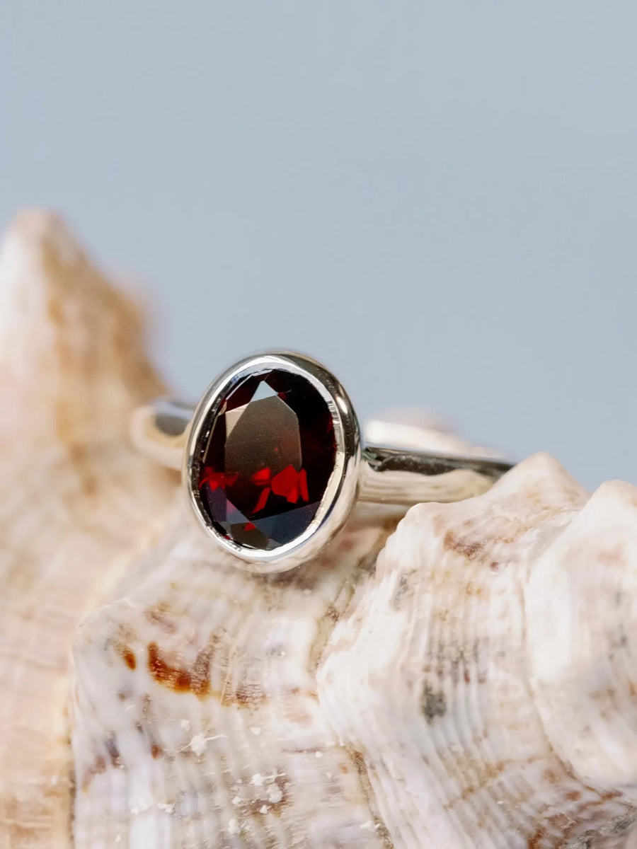 14k Oval Cut Garnet Bezel Setting Ring