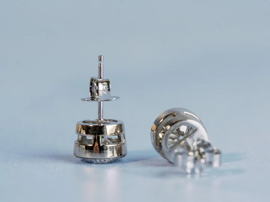 Moissanite Bezel Set Round Stud Earrings