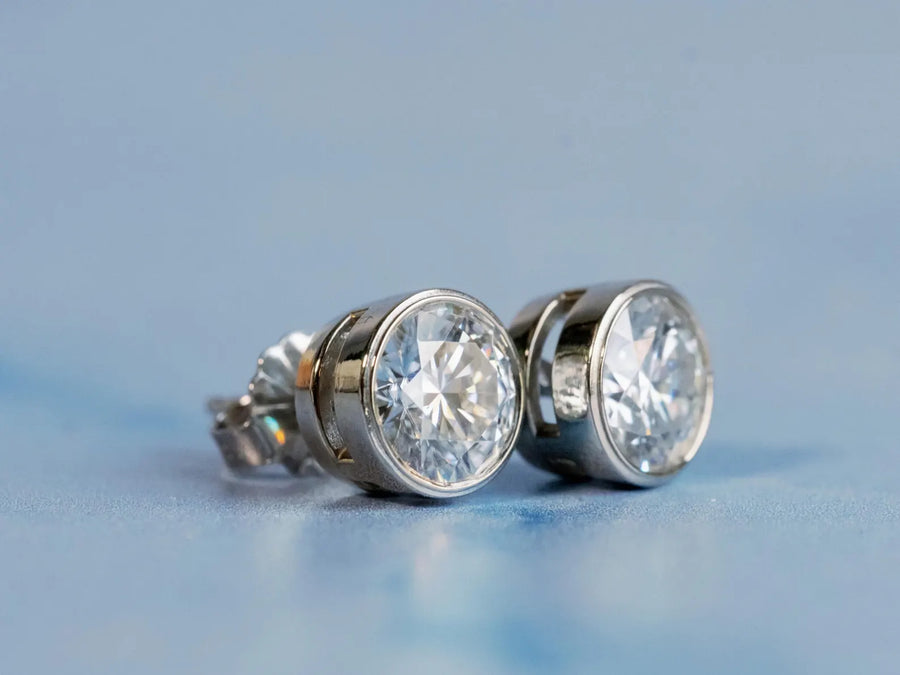 Moissanite Bezel Set Round Stud Earrings