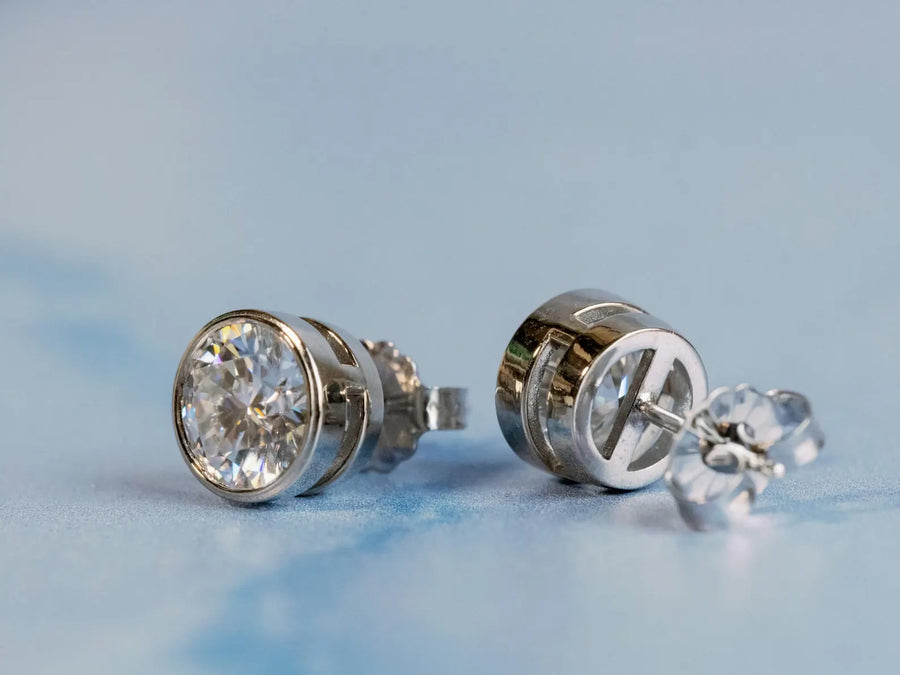Moissanite Bezel Set Round Stud Earrings