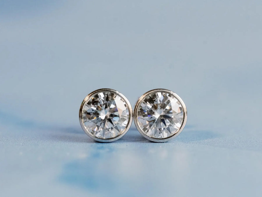 Moissanite Bezel Set Round Stud Earrings