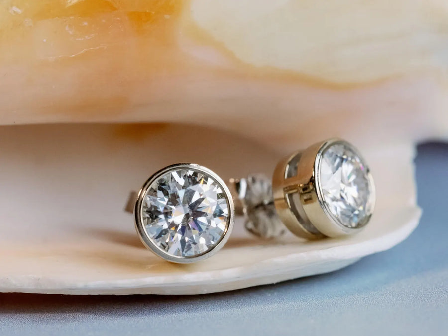 Moissanite Bezel Set Round Stud Earrings