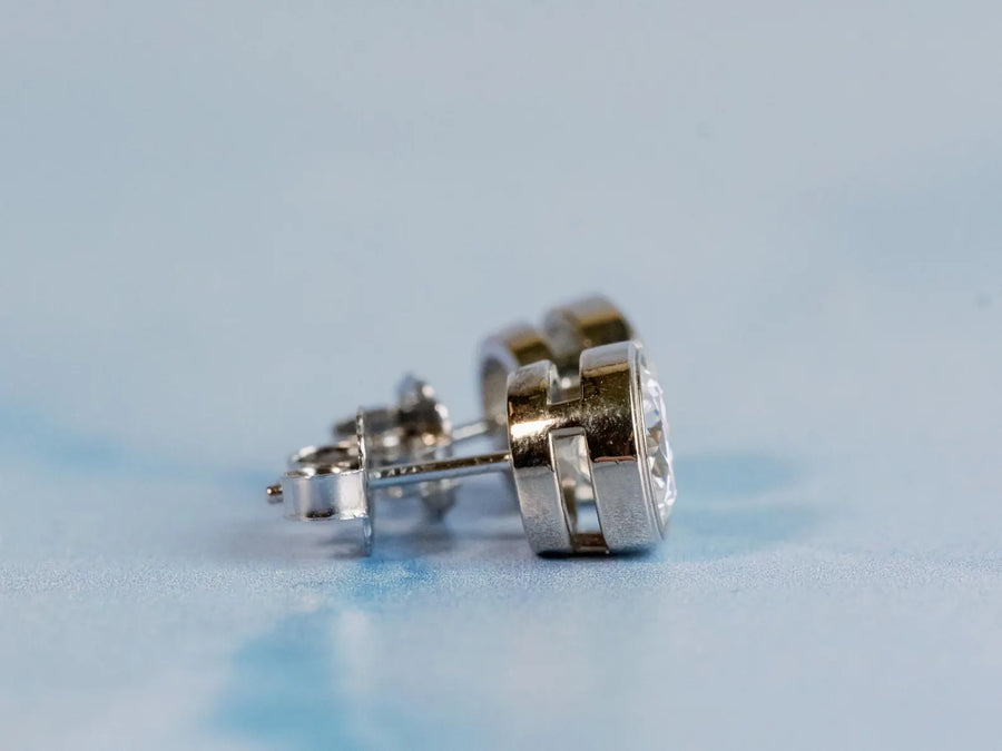 Moissanite Bezel Set Round Stud Earrings