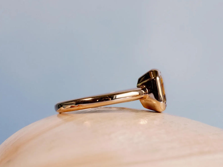 14k Gold Emerald Cut Yellow Citrine Bezel Ring