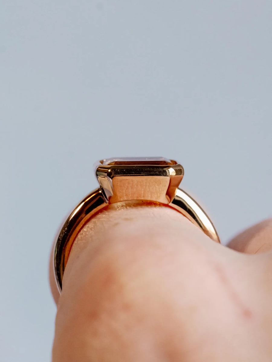 14k Gold Emerald Cut Yellow Citrine Bezel Ring