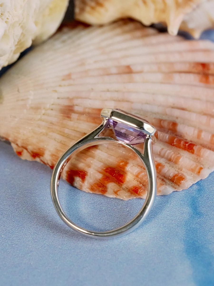 14k Rose De France Asscher Cut 2.00ct Lavender Amethyst Bezel Set Ring
