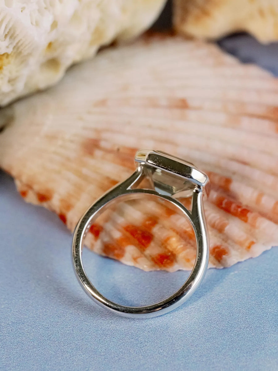 Asscher Cut 2.00ct Prasiolite Green Amethyst Bezel Ring