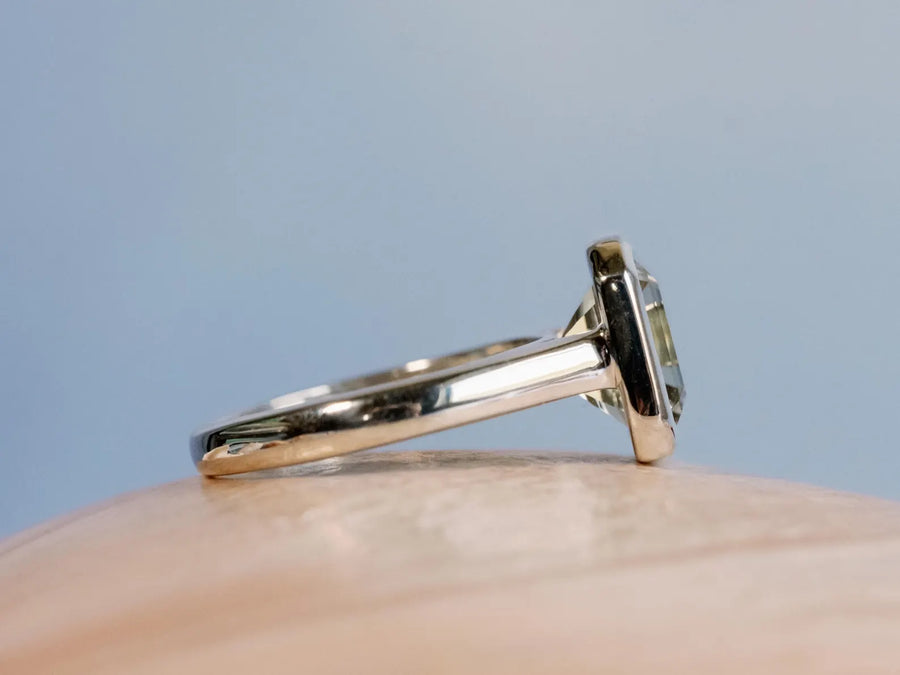 Asscher Cut 2.00ct Prasiolite Green Amethyst Bezel Ring