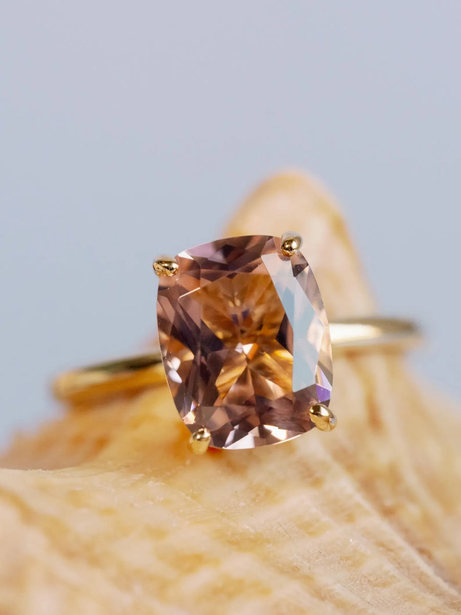 Antique Elongated Cushion Cut Morganite Solitaire Engagement Ring