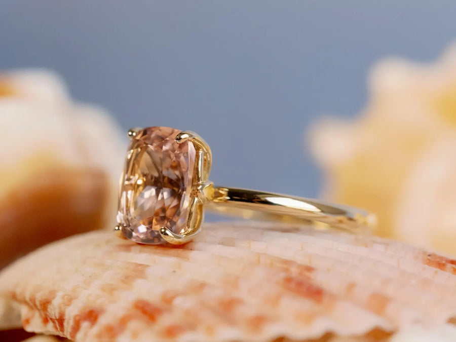 Antique Elongated Cushion Cut Morganite Solitaire Engagement Ring