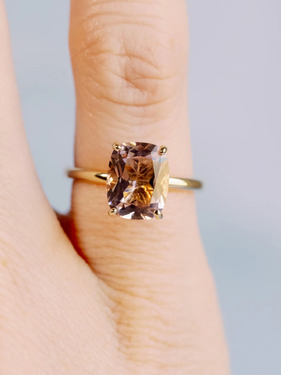 Antique Elongated Cushion Cut Morganite Solitaire Engagement Ring