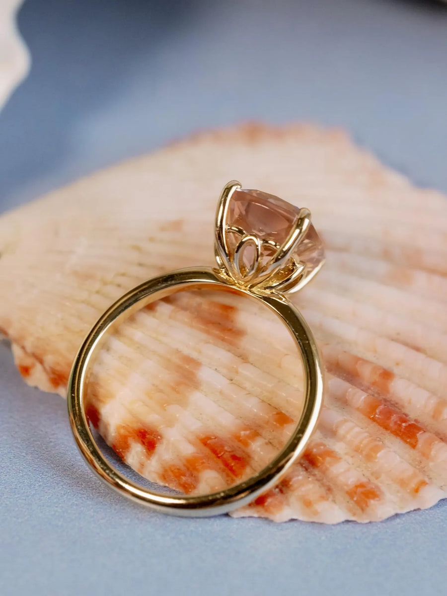 Antique Elongated Cushion Cut Morganite Solitaire Engagement Ring