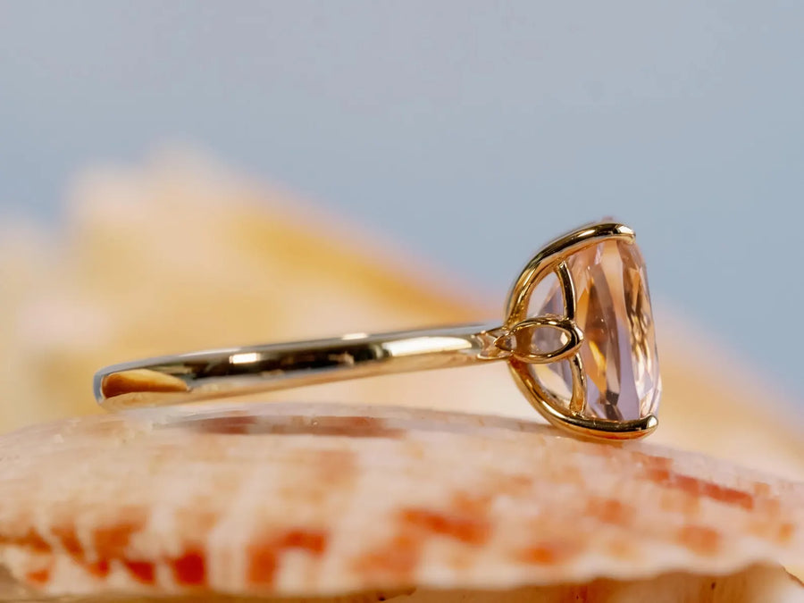 Antique Elongated Cushion Cut Morganite Solitaire Engagement Ring