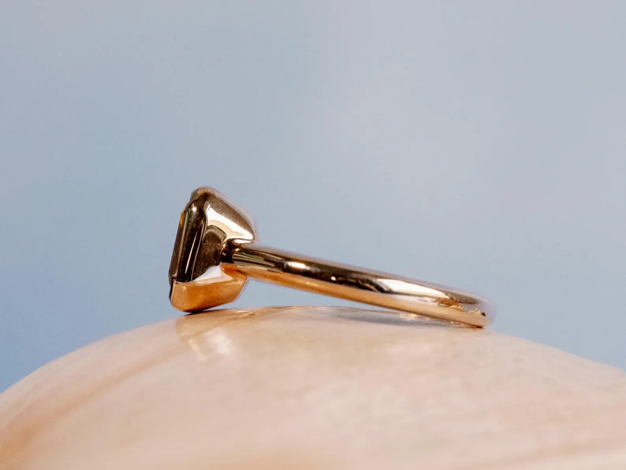 14k Gold Emerald Cut Yellow Citrine Bezel Ring