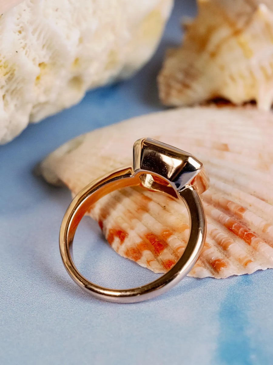 14k Gold Emerald Cut Yellow Citrine Bezel Ring