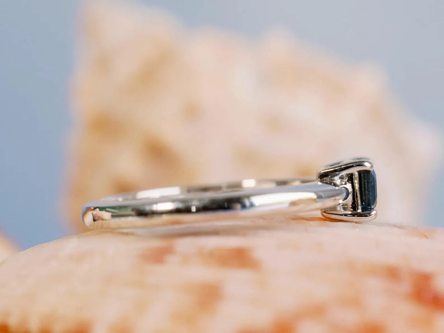 East West Emerald Cut London Blue Topaz Solitaire Setting Stacking Ring