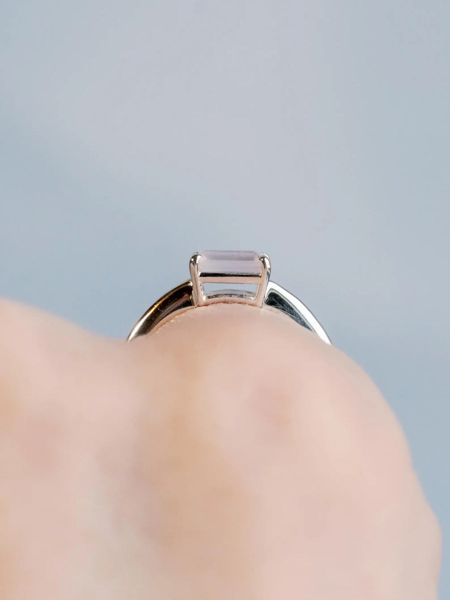 Rose Quartz East West Emerald Cut Solitaire Setting Stacking Ring