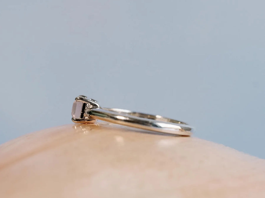 Rose Quartz East West Emerald Cut Solitaire Setting Stacking Ring