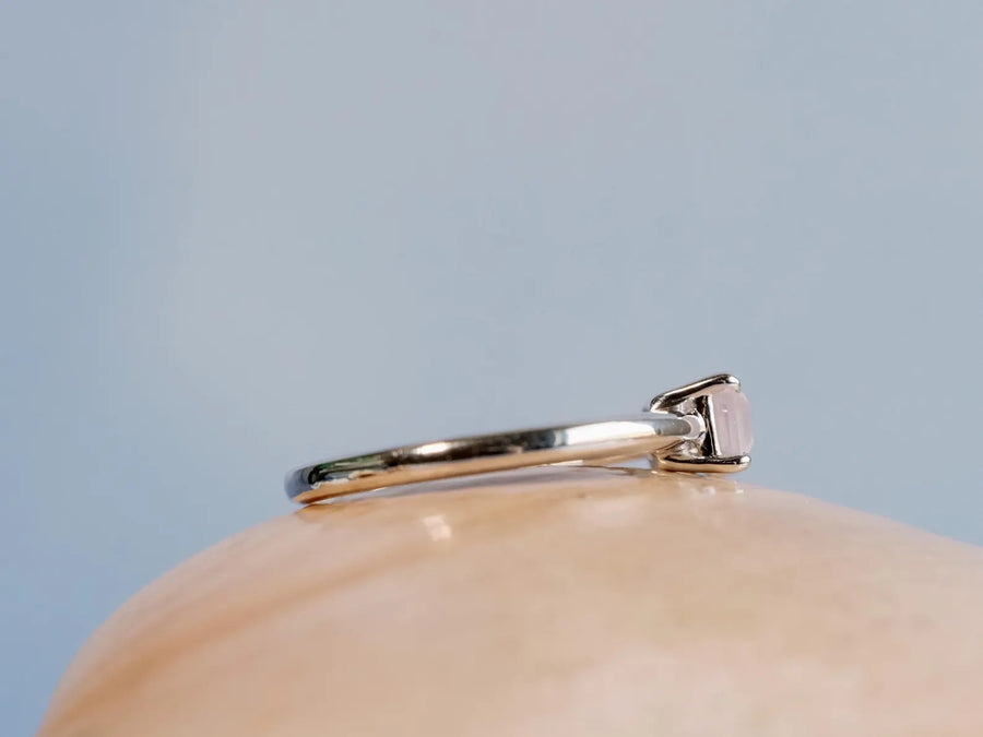 Rose Quartz East West Emerald Cut Solitaire Setting Stacking Ring