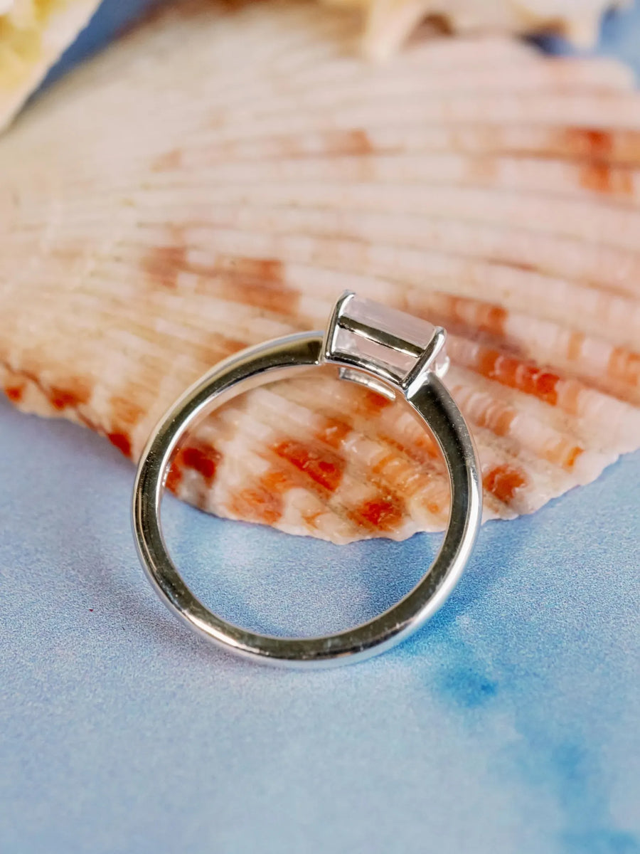 Rose Quartz East West Emerald Cut Solitaire Setting Stacking Ring