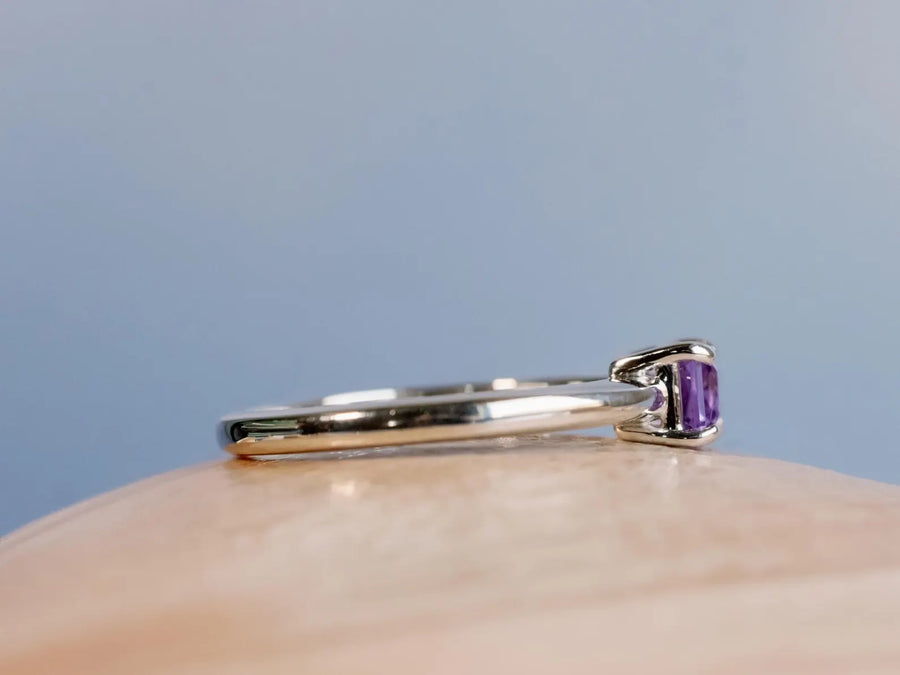 Rose De France Amethyst East West Radiant Cut Solitaire Setting Stacking Ring