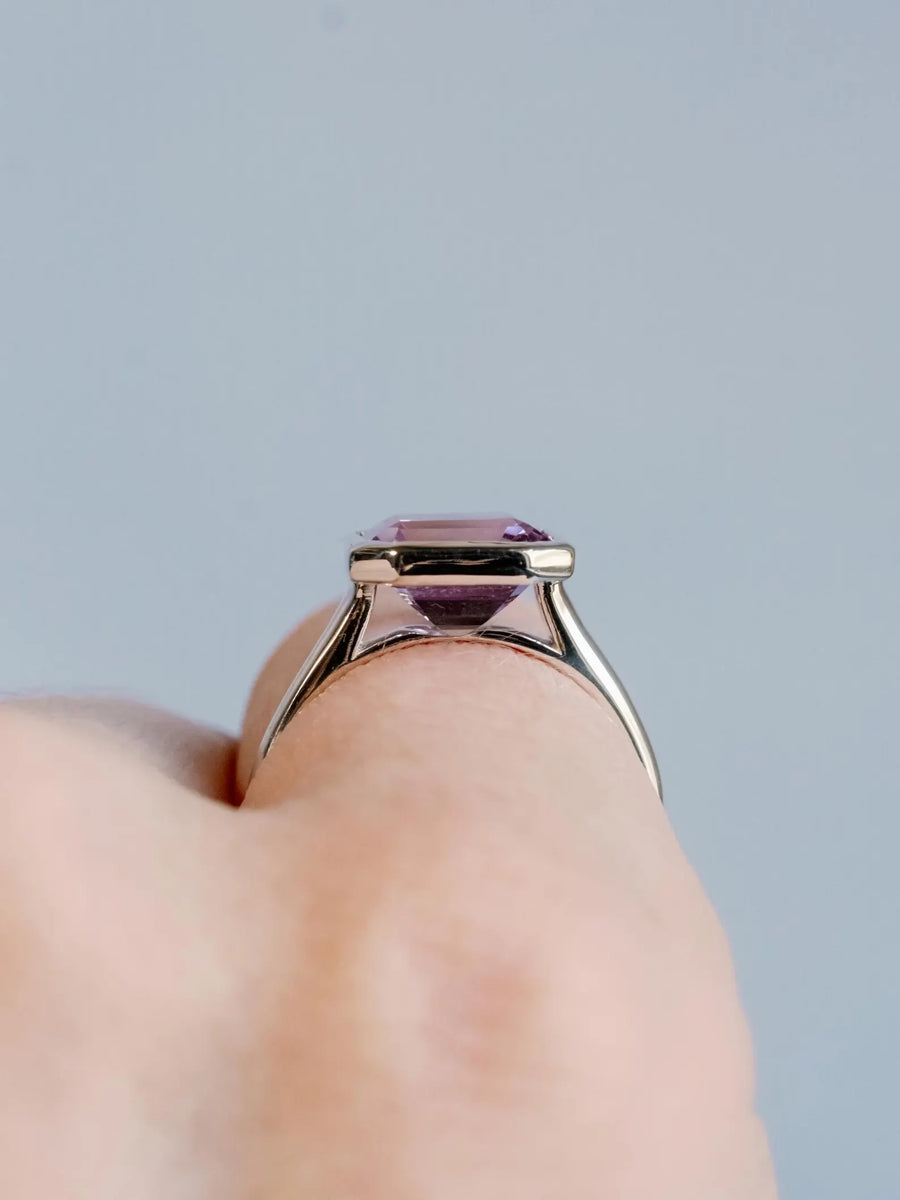 14k Rose De France Asscher Cut 2.00ct Lavender Amethyst Bezel Set Ring