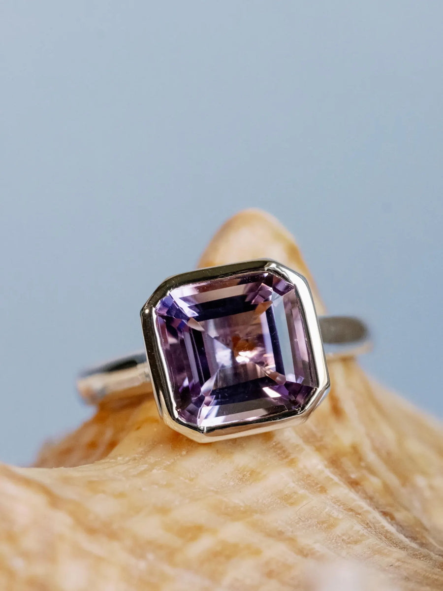 14k Rose De France Asscher Cut 2.00ct Lavender Amethyst Bezel Set Ring