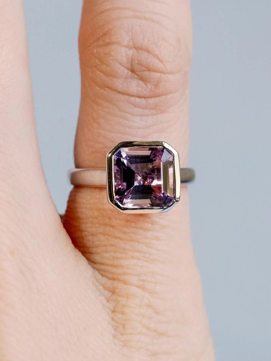 14k Rose De France Asscher Cut 2.00ct Lavender Amethyst Bezel Set Ring