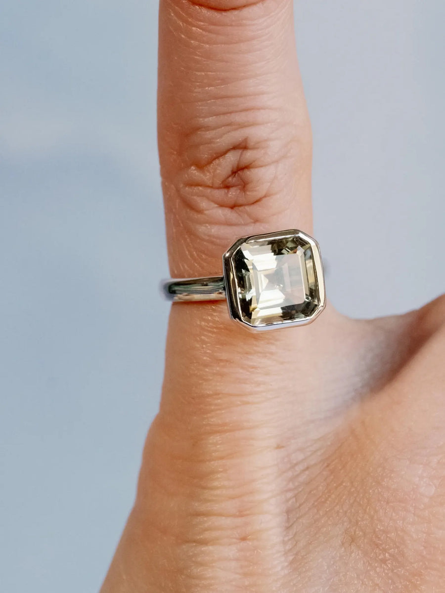 Asscher Cut 2.00ct Prasiolite Green Amethyst Bezel Ring