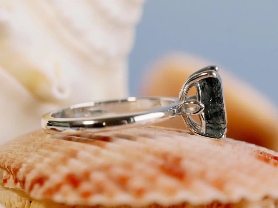 Natural Emerald Cut Moss Agate Natural Inspired Solitaire Ring