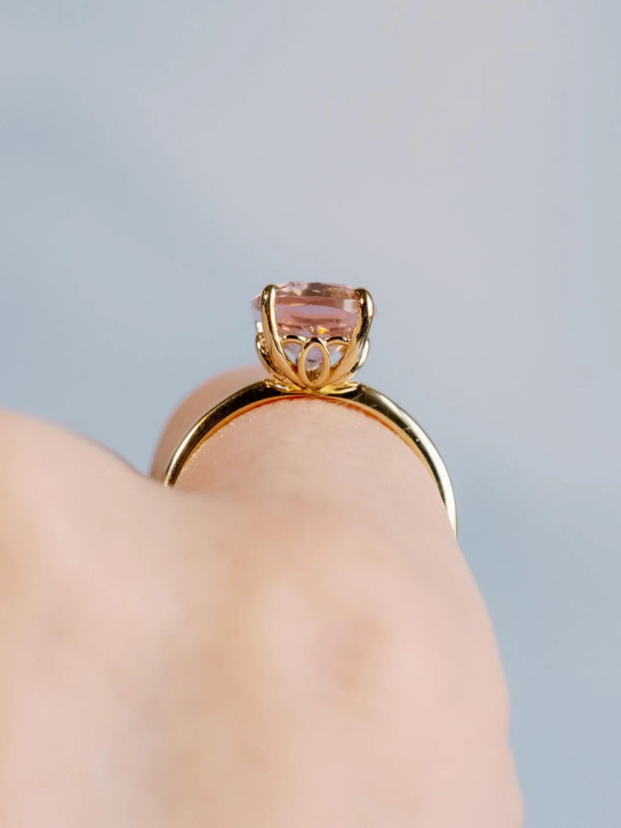 Antique Elongated Cushion Cut Morganite Solitaire Engagement Ring