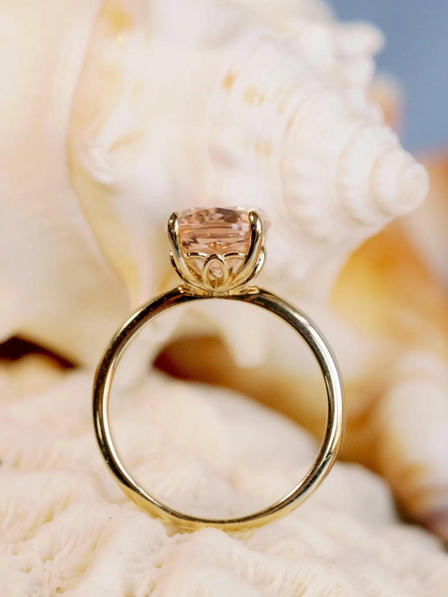 Antique Elongated Cushion Cut Morganite Solitaire Engagement Ring